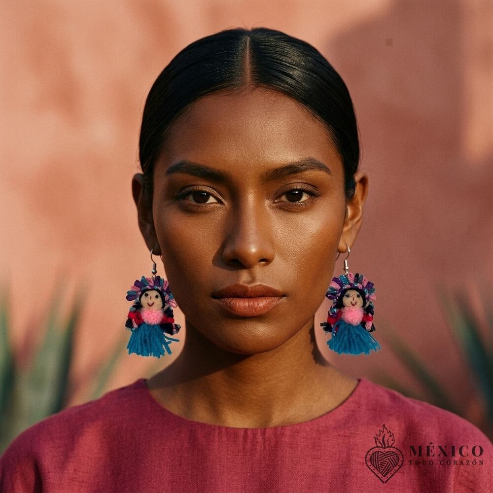 Mexican earrings hand made LELE doll desing day of the dead 2X1 Inches      0